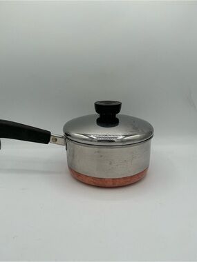 Vintage Revere Ware 1 Qt Stainless Steel Copper Bottom Saucepan Lid Model 1801